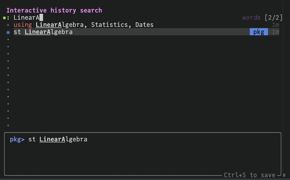 REPL history search for LinearAlgebra
